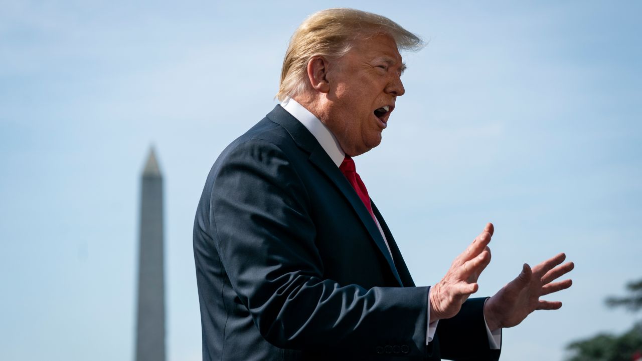 WASHINGTON, DC - JUNE 23: U.S. President Donald Trump speaks to reporters before boarding Marine One on the South Lawn of the White House on June 23, 2020 in Washington, DC. Trump is traveling to Arizona where he will tour border-wall-construction operations in Yuma, later speaking to a conservative advocacy group in Phoenix. (Photo by Drew Angerer/Getty Images)