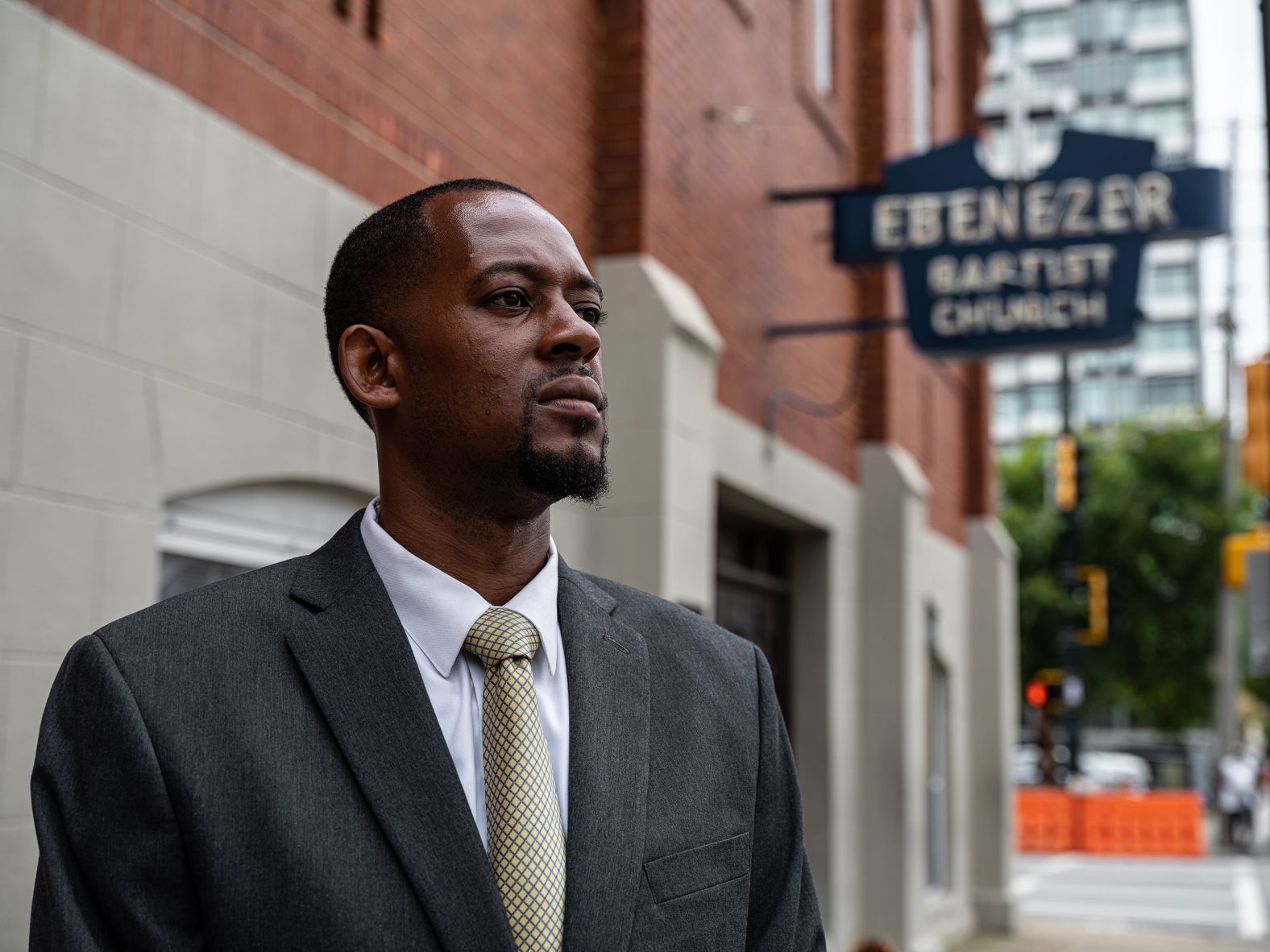Antonio Lewis, a community organizer and friend of Brooks, stands outside Ebenezer Baptist Church on Tuesday. "Atlanta's had 40 years of strong black leadership. So if we can't fix the police brutality, if we can't fix what's going on with the justice system, it's kind of difficult to see it happening anywhere else in the world," he told McFadden. Lewis said it speaks volumes that Brooks' funeral was being held at the historic church. "This is a time. This is a moment. This is a big deal."