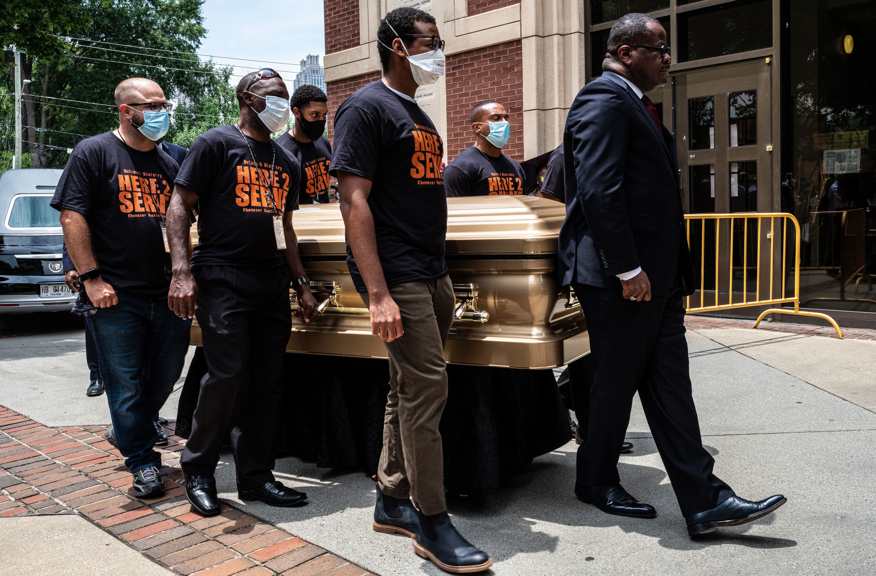 Rayshard Brooks' casket is carried to his public viewing in Atlanta on Monday, June 22.