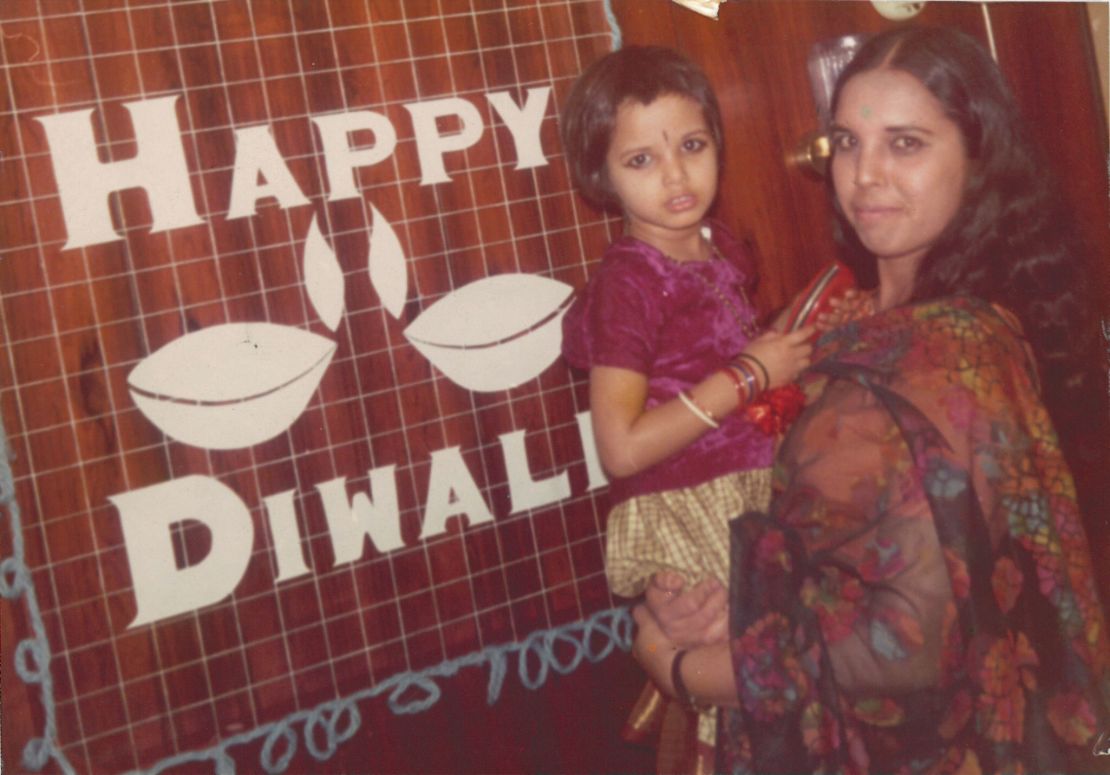 A childhood photo of Lakshmi with her mom, who cooks alongside her in the "Taste the Nation" episode focused on Indian cuisine in New York.