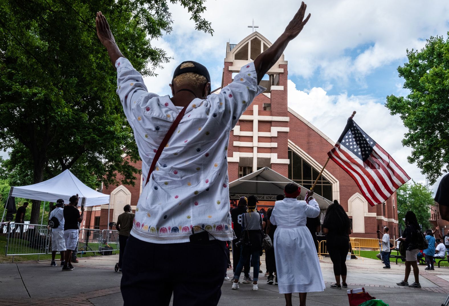 People gather outside Ebenezer Baptist Church on Tuesday.