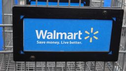 CHICAGO, ILLINOIS - MAY 19: Shopping carts sit in the parking lot of a Walmart store on May 19, 2020 in Chicago, Illinois. Walmart reported a 74% increase in U.S. online sales for the quarter that ended April 30, and a 10% increase in same store sales for the same period as the effects of the coronavirus helped to boost sales. (Photo by Scott Olson/Getty Images)