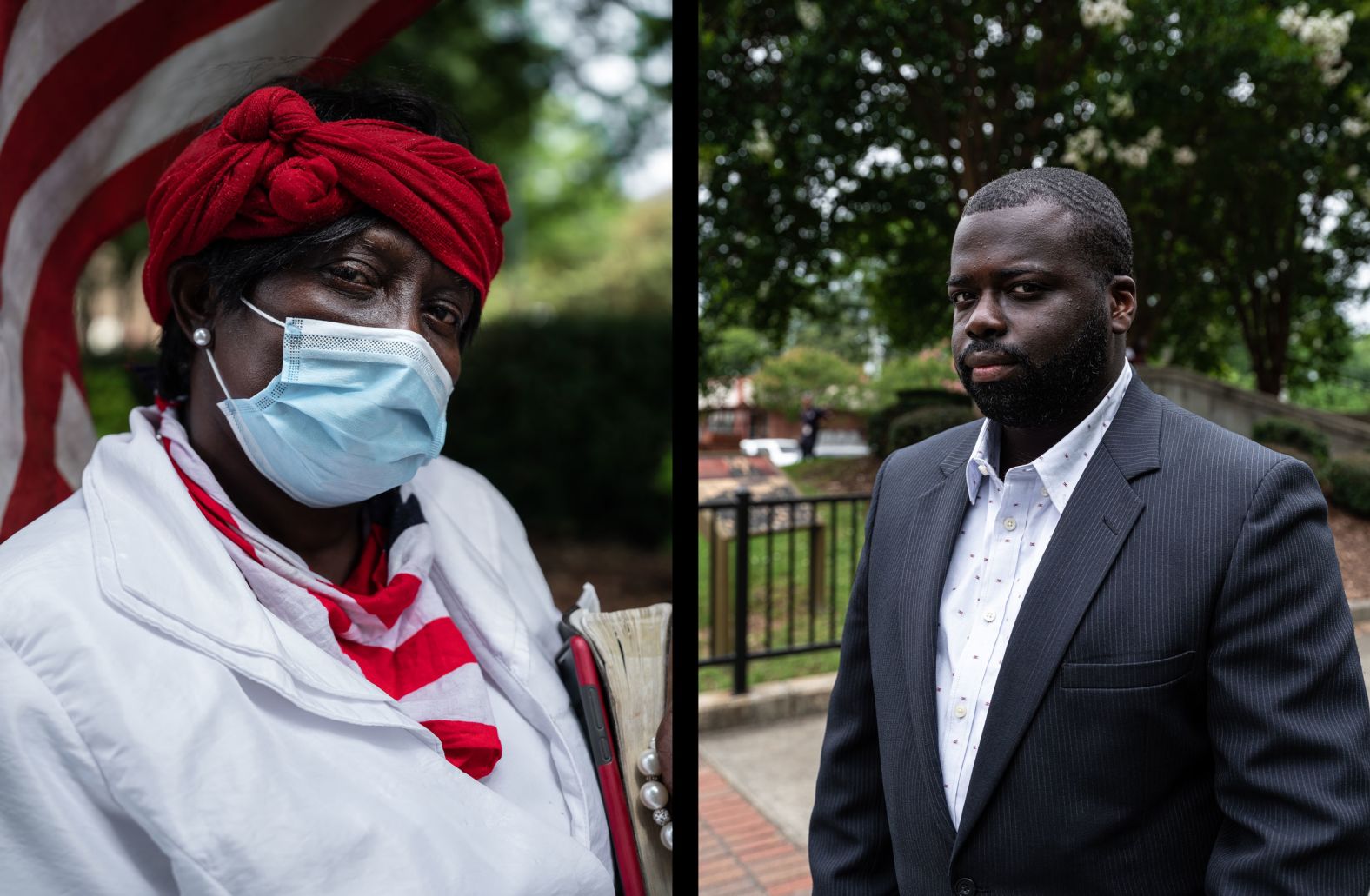 "We old people have got to stand up for the young generation," Missionary G.A. Breedlove, left, told photographer Joshua Rashaad McFadden on Tuesday. "They're out there marching. We can't march. But we can support them with our voices and show up and speak! ... We're all God's people, and justice is for all of us."<br /><br />Quinton Davis, right, came out Tuesday "to support the movement for Black lives, Rayshard Brooks, and to show how important it is to support each other. I'm tired of hearing about unarmed Black men being killed. We must reimagine what public safety is."