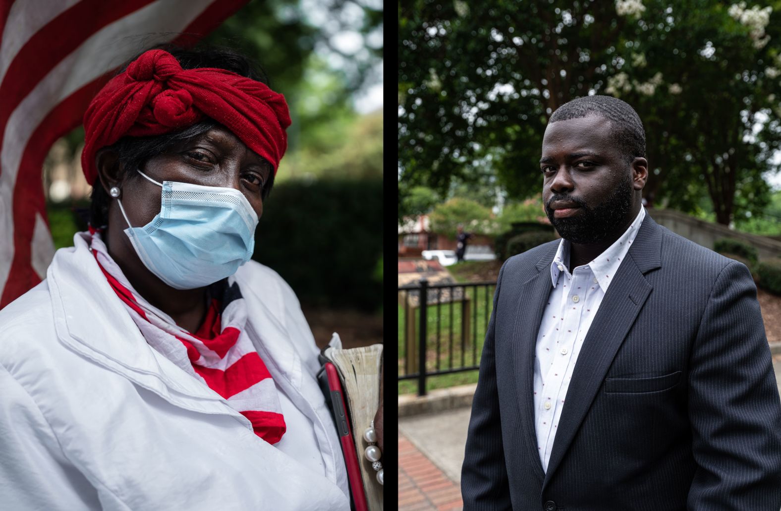 "We old people have got to stand up for the young generation," Missionary G.A. Breedlove, left, told photographer Joshua Rashaad McFadden on Tuesday. "They're out there marching. We can't march. But we can support them with our voices and show up and speak! ... We're all God's people, and justice is for all of us."<br /><br />Quinton Davis, right, came out Tuesday "to support the movement for Black lives, Rayshard Brooks, and to show how important it is to support each other. I'm tired of hearing about unarmed Black men being killed. We must reimagine what public safety is."
