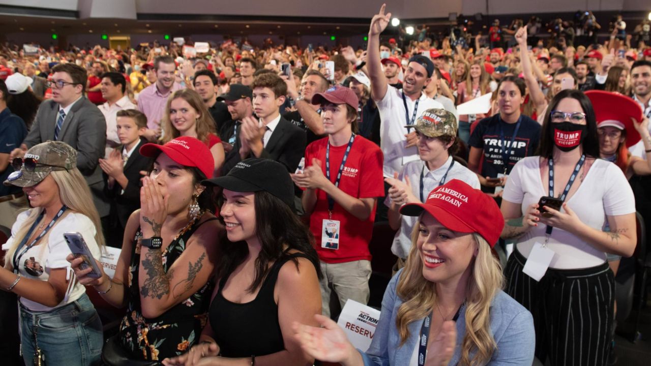 Students cheer as President Donald Trump speaks during a Students for Trump event at the Dream City Church in Phoenix on Tuesday, June 23.