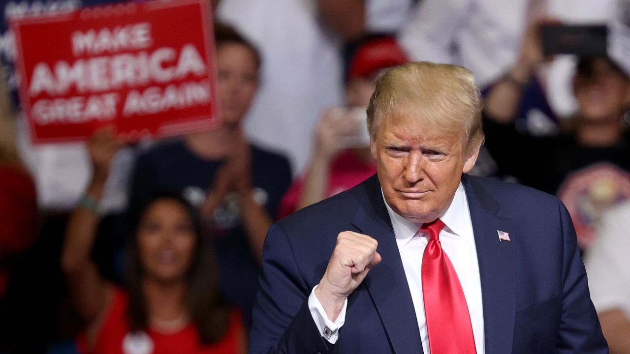 TULSA, OKLAHOMA - JUNE 20: U.S. President Donald Trump arrives at  a campaign rally at the BOK Center, June 20, 2020 in Tulsa, Oklahoma. Trump is holding his first political rally since the start of the coronavirus pandemic at the BOK Center today while infection rates in the state of Oklahoma continue to rise. (Photo by Win McNamee/Getty Images)