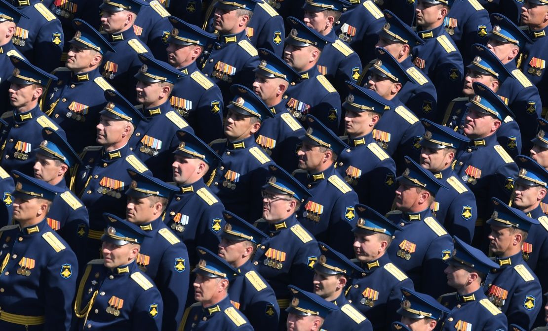 Parade formations before the Victory Day parade in Moscow's Red Square.