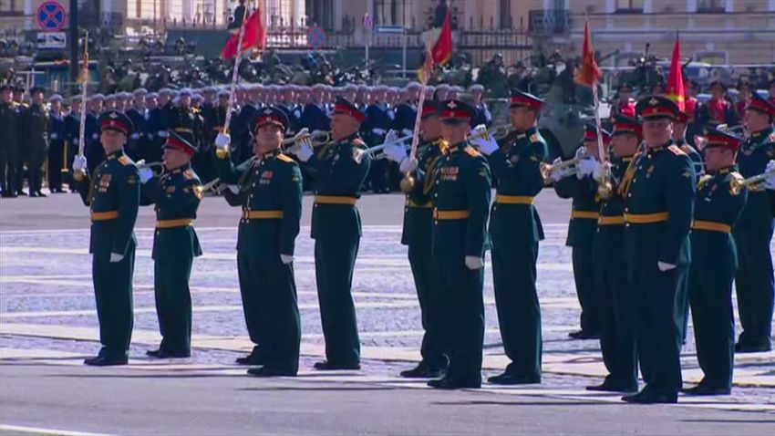 Soldiers march in Russia's 75th anniversary of Victory Day.