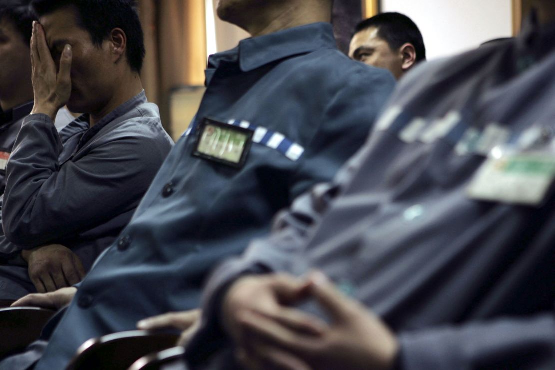 Prisoners seen inside Shanghai's notorious Qingpu prison, which has been accused of using forced labor in the past. 