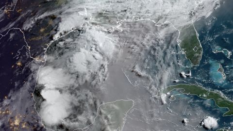 Satellite imagery shows the Saharan dust -- the muddy, off-white color -- blanketing the Gulf of Mexico early Thursday morning.