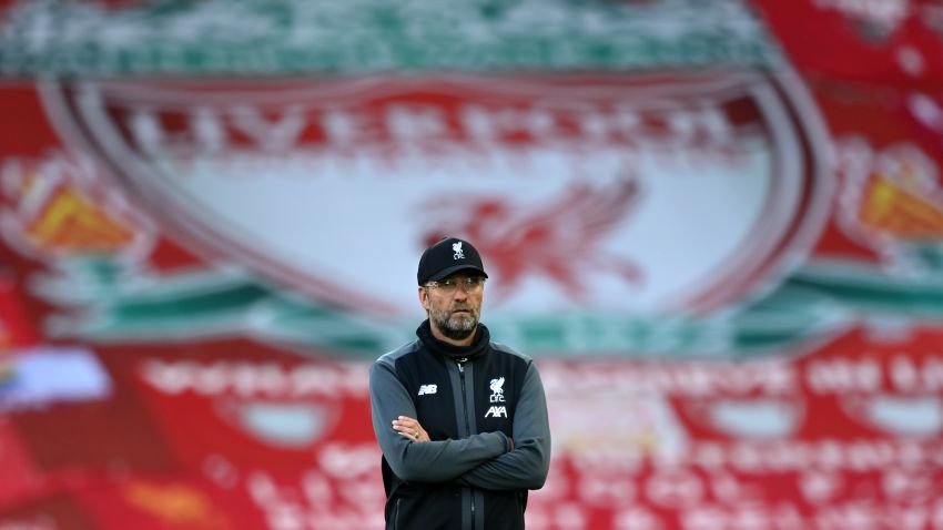LIVERPOOL, ENGLAND - JUNE 24:  Liverpool manager Jurgen Klopp looks on prior to the Premier League match between Liverpool FC and Crystal Palace at Anfield on June 24, 2020 in Liverpool, England. (Photo by Shaun Botterill/Getty Images)