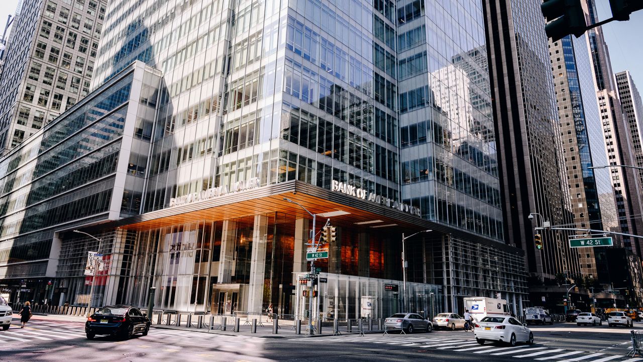 The Bank of America Tower stands in New York City on June 9, 2020.