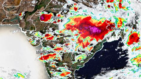 A satellite image of the storms over India captured on Thursday.