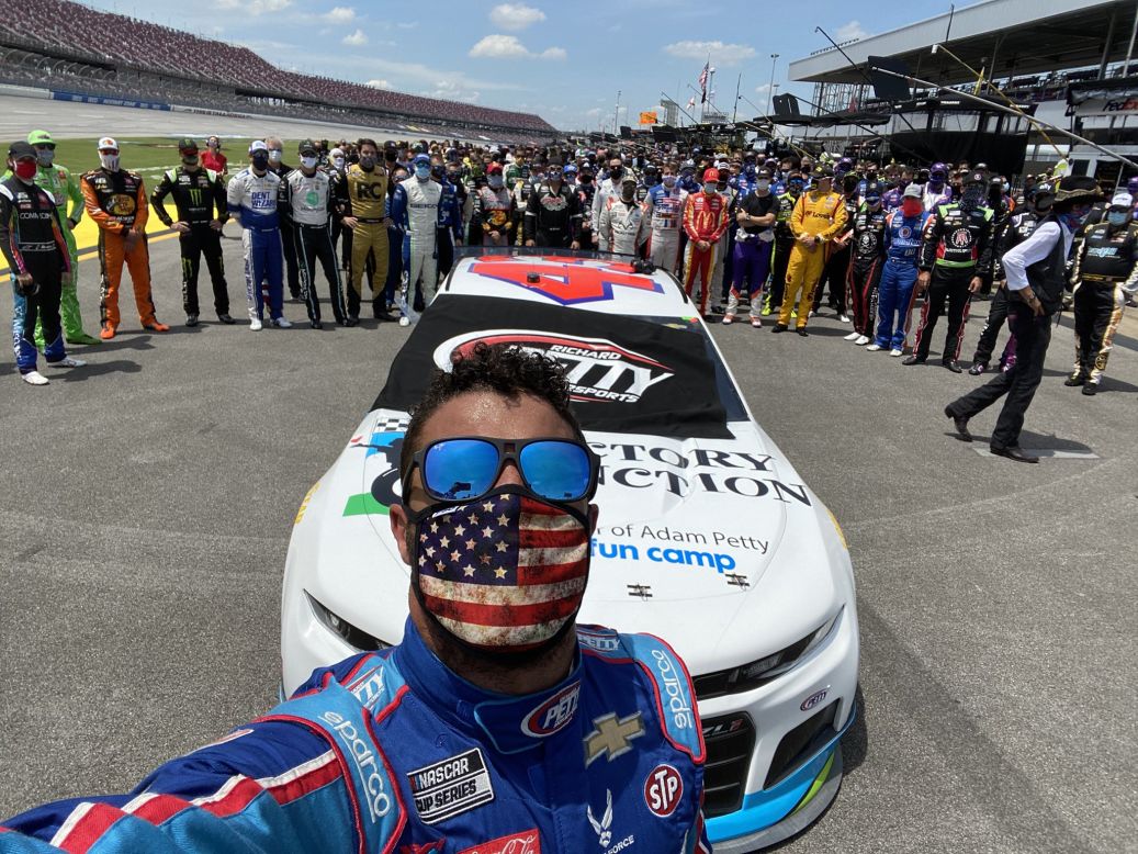 NASCAR driver Bubba Wallace <a href="https://twitter.com/BubbaWallace/status/1275141190824996864" target="_blank" target="_blank">tweeted this selfie</a> before a Cup Series race in Talladega, Alabama, on Monday, June 22. Fellow drivers and pit crew members <a href="https://www.cnn.com/2020/06/22/us/nascar-race-bubba-wallace-talladega/index.html" target="_blank">walked alongside Wallace's car</a> to show their support for him. Wallace, the only Black driver in NASCAR's top circuit, has been an outspoken advocate of the Black Lives Matter movement. A noose was found in his garage stall on Sunday. <a href="https://www.cnn.com/2020/06/23/us/nascar-noose-not-hate-crime-bubba-wallace/index.html" target="_blank">The FBI investigated</a> and concluded that the noose was a garage-door pull rope that had been in place as early as October 2019 — well before it had been assigned to Wallace's team.