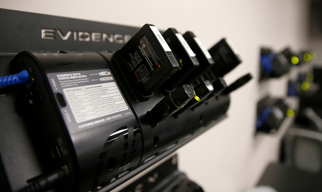 Body cameras are seen charging at the West Valley City Police Department in Utah.