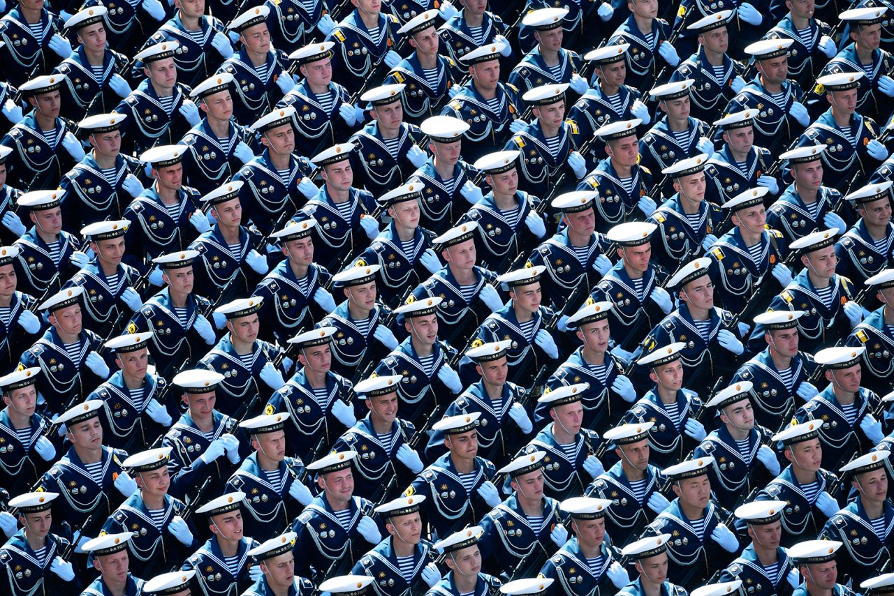 Russian sailors march toward Red Square during a <a href="https://edition.cnn.com/2020/06/24/europe/victory-day-moscow-parade-coronavirus-2020-intl/index.html" target="_blank">Victory Day parade</a> in Moscow on Wednesday, June 24. A major celebration was originally planned to take place in May, with world leaders invited to attend, but it was postponed by the Kremlin after veterans organizations voiced concerns about the health risks such an event might pose amid the coronavirus crisis.