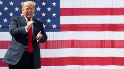 US President Donald Trump applauds after a tour of Fincantieri Marinette Marine in Marinette, Wisconsin, June 25.