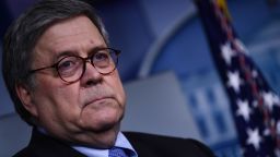 Attorney General William Barr waits in the press briefing room of the White House March 23, 2020, in Washington, DC. 