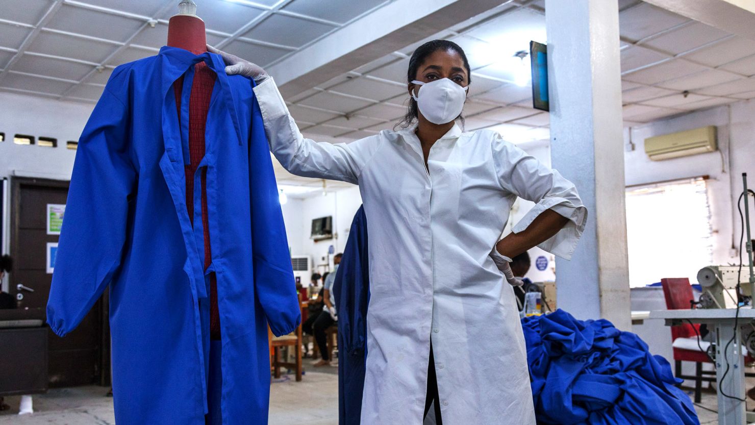 Fashion designer Folake Akindele Coker switched to producing PPE to keep her factory open.
