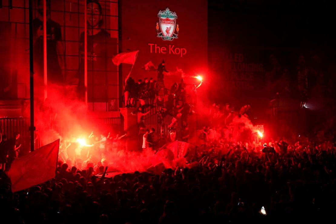 Fans also gathered outside Anfield stadium on Thursday. 