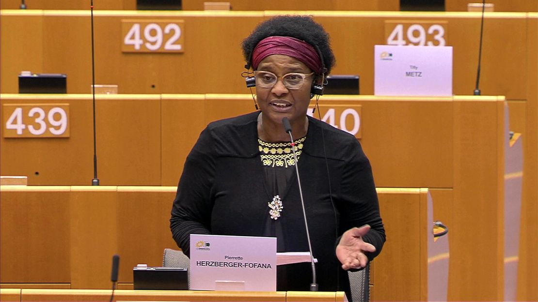 Pierrette Herzberger-Fofana told an EU debate on racism that police in Brussels had "brutally" pushed her against a wall.