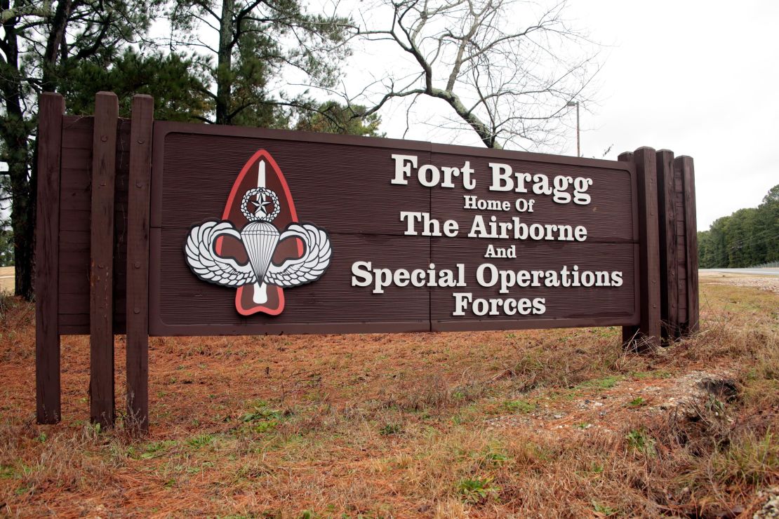 This January 2020 file photo shows a sign for at Fort Bragg, North Carolina. 