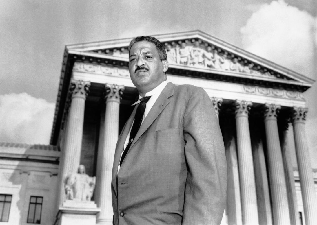 NAACP Chief Counsel Thurgood Marshall in front of the Supreme Court, where he made a last-ditch appeal that would permit African American children to reenter Central High School in Little Rock, Arkansas. 