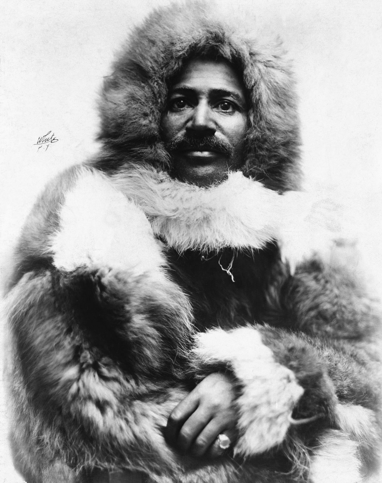 African American explorer Matthew A. Henson (1866-1955) reached the Arctic on seven expeditions with Robert Peary from the 1890s until their final expedition in 1908-1909, when they reached the North Pole. Henson was the first African American to explore the Arctic regions.