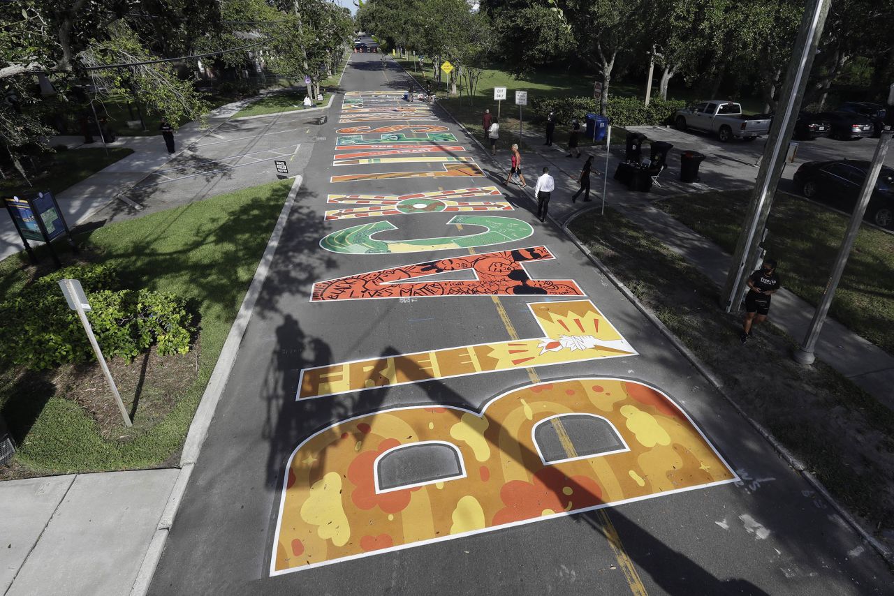 Local artists painted this Black Lives Matters mural in St. Petersburg, Florida, during a Juneteenth celebration on June 19.