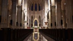 Inside of view of the Catherdral before the start of Easter Mass in a nearly empty St. Patrickís Cathedral in New York, NY, April 12, 2020. The Mass which is usually one of the largest of the year, was broadcast live in the tri-state area as worshippers stayed home due to the Coronavirus pandemic. (Anthony Behar/Sipa USA)No Use UK. No Use Germany.