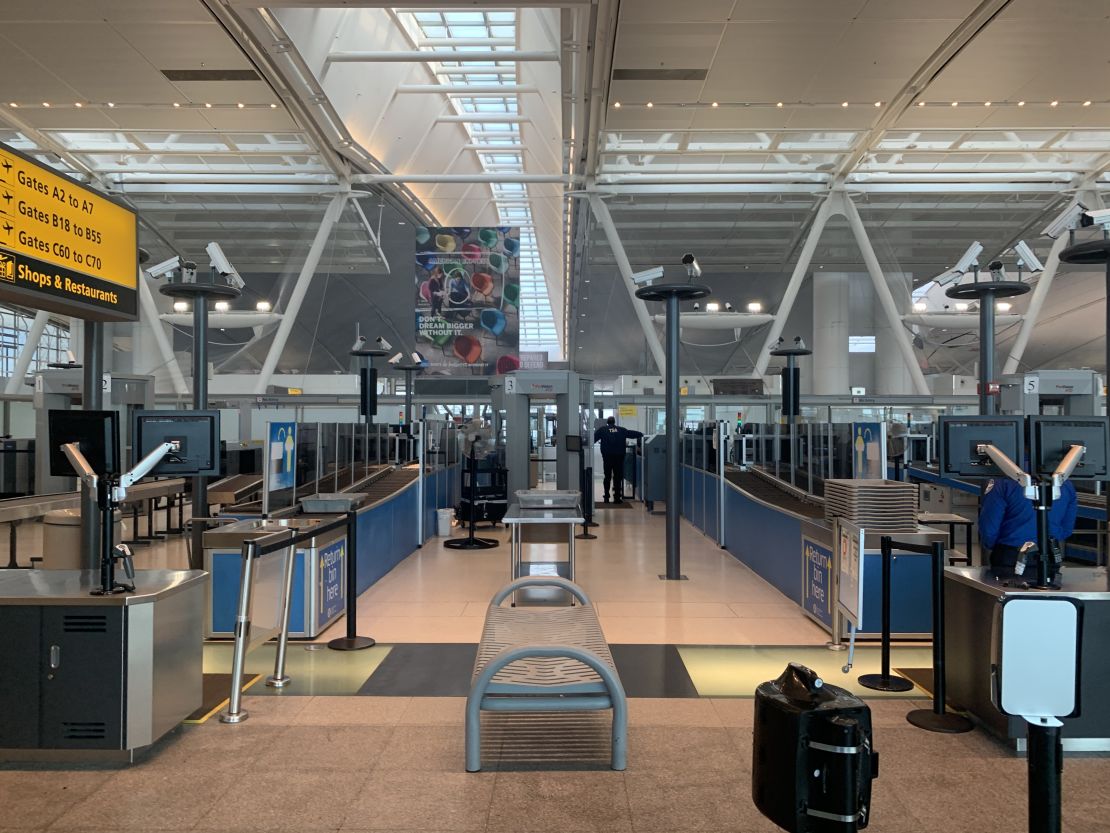 Inside JFK Terminal 4 after passing through the nearly-empty security checkpoint on June 27, 2020.