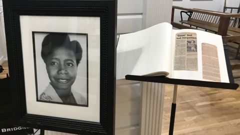 Butterfly McQueen's portrait and book display at the Road to Tara museum in Jonesboro, Georgia.