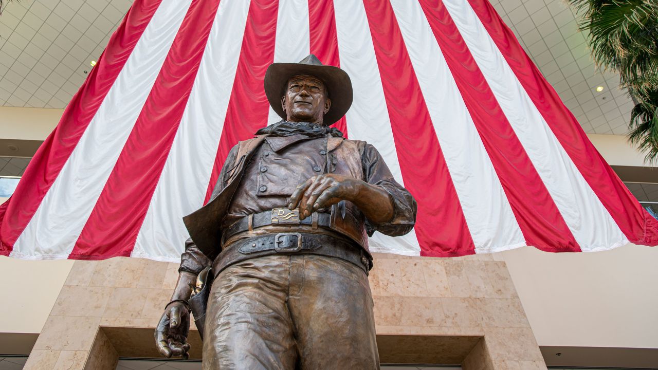 SANTA ANA, CA - SEPTEMBER 25: The statue of John Wayne at John Wayne Airport in Santa Ana on Wednesday, September 25, 2019. (Photo by Leonard Ortiz/MediaNews Group/Orange County Register via Getty Images)