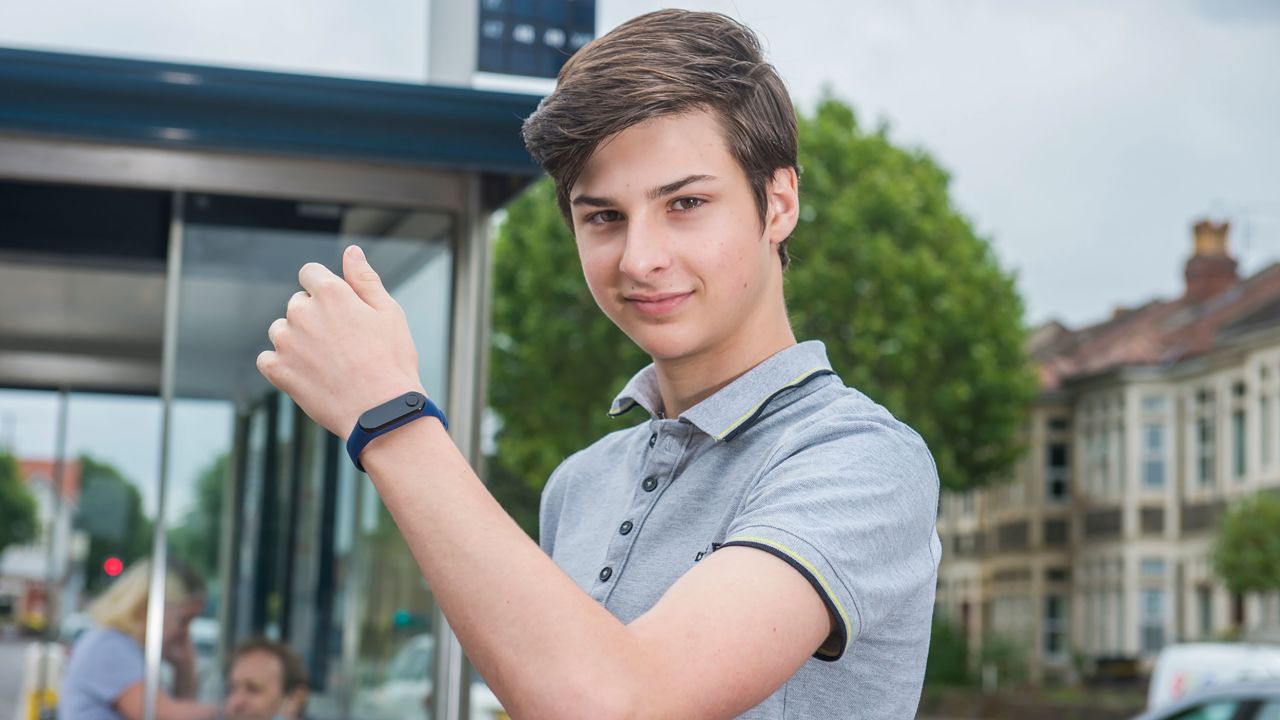 Max Melia, 15, wearing his Vybpro watch.