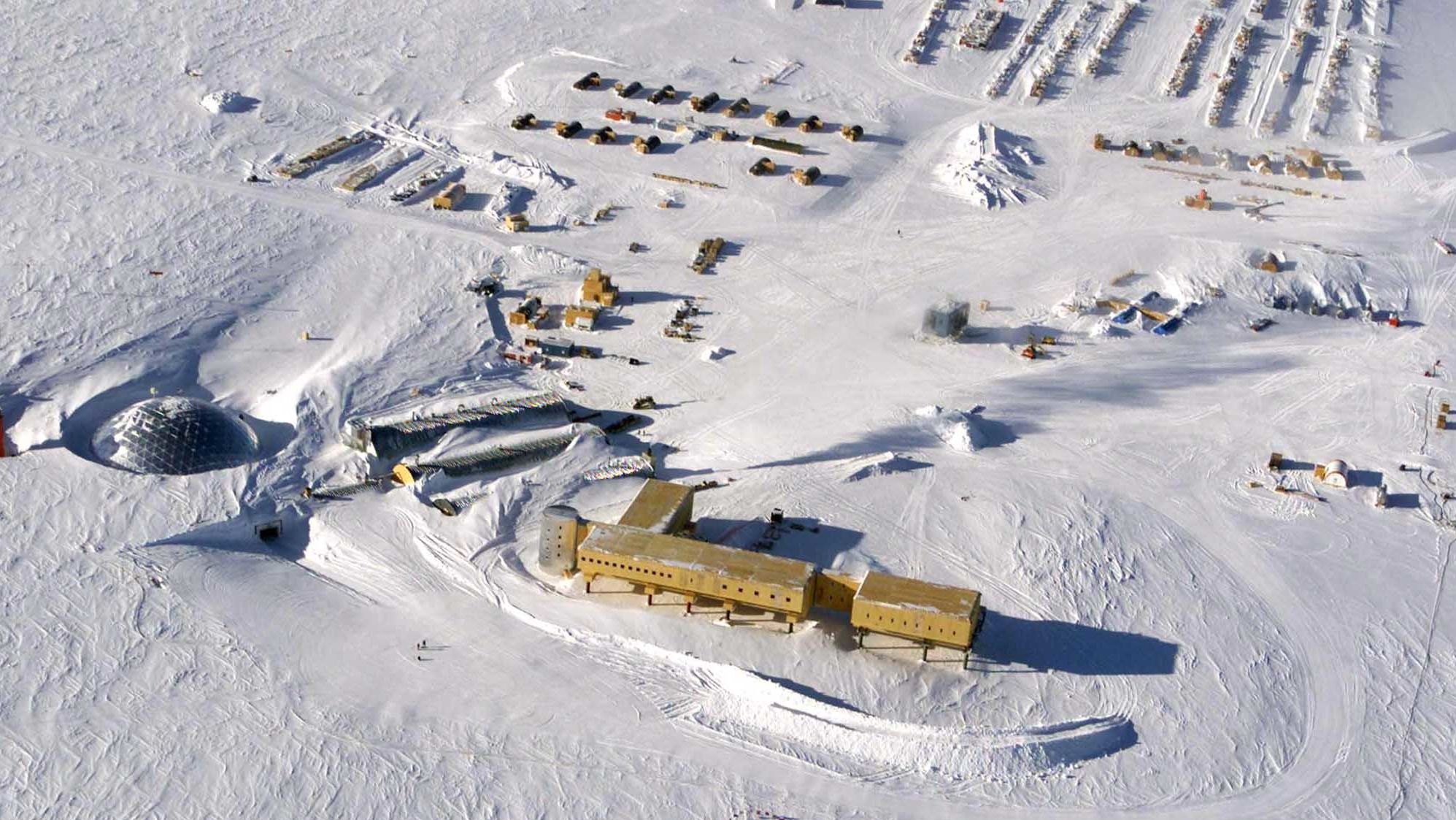 An aerial view of US Amundsen-Scott South Pole Station in Antarctica. New research shows that the South Pole has warmed three times the global average over the past three decades.