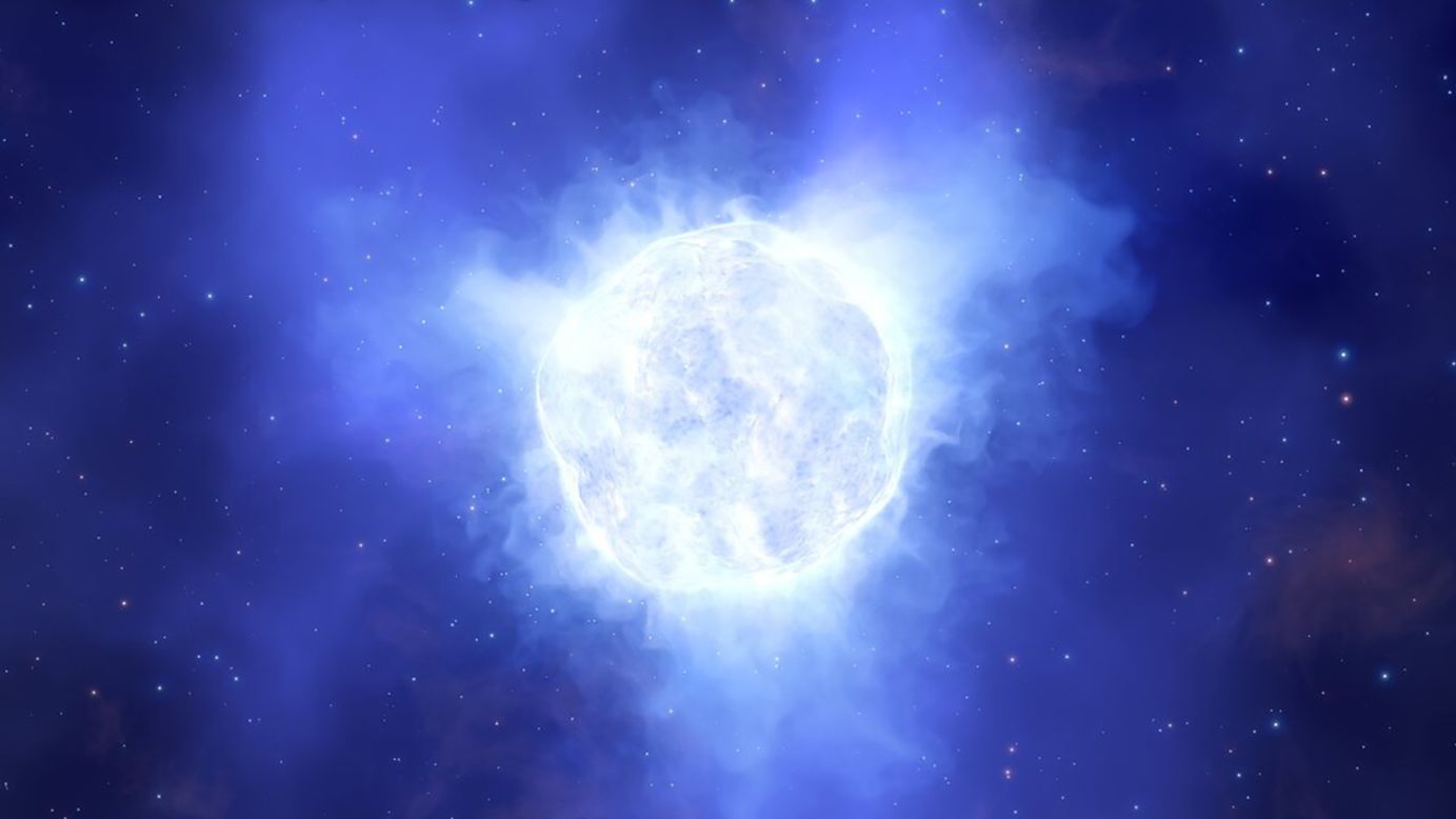 This artist's concept illustration shows what the luminous blue variable star in the Kinman Dwarf galaxy may have looked like before it mysteriously disappeared.