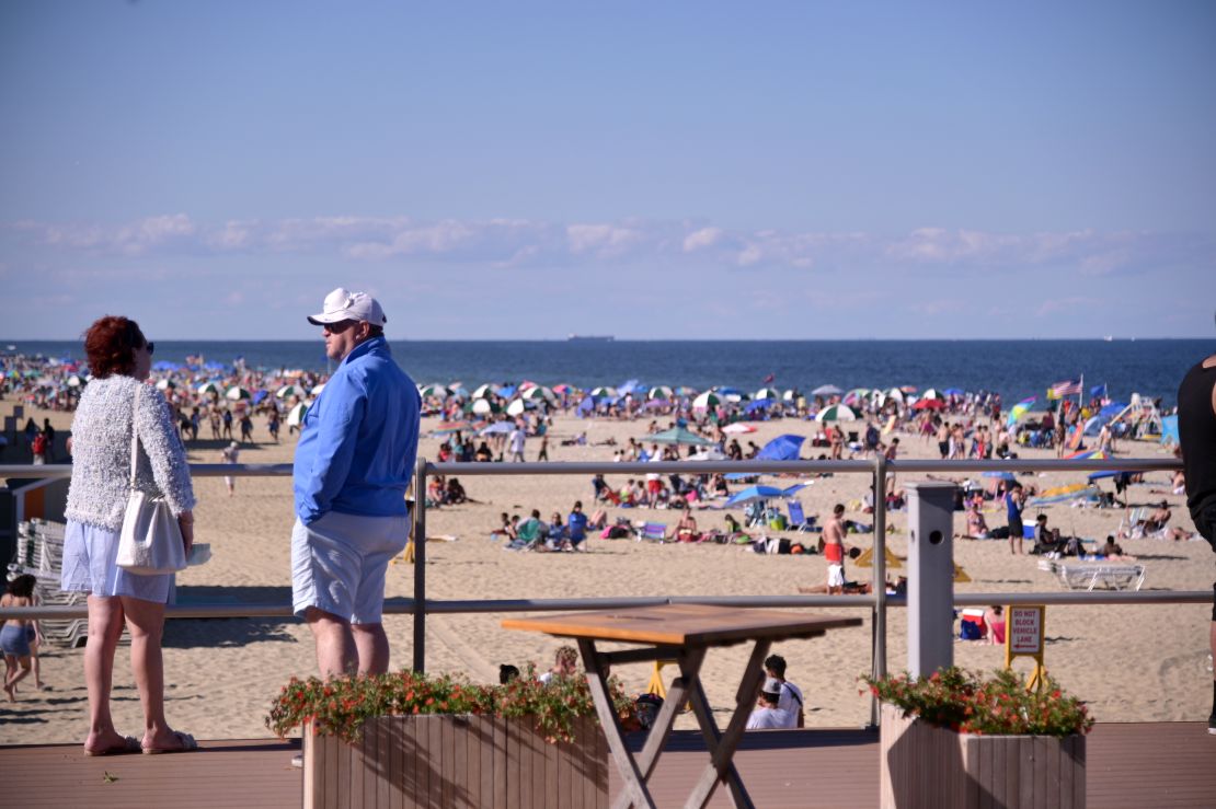 Crowds return to the boardwalk and beach at Pier Village on June 14, 2020 in Long Branch, New Jersey.