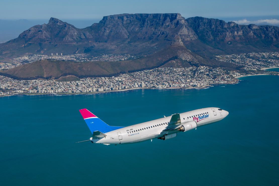 South Africa's domestic low cost carrier FlySafair above Cape Town, South Africa.