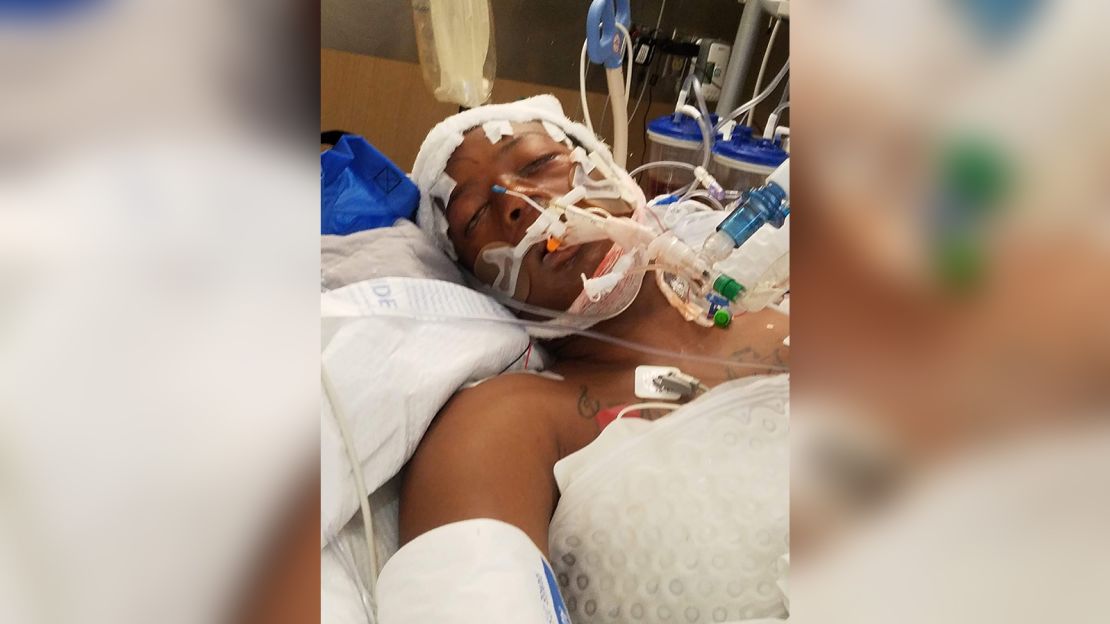 Elijah McClain lies in the hospital after his confrontation with Aurora police in August 2019.