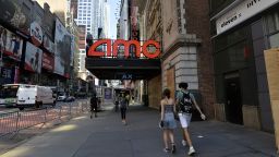 AMC's 42nd st. movie theatre remains closed as New York City slowly introduces phases of reopening after two and half months of COVID-19 lockdown, June 9, 2020. AMC Entertainment Holdings Inc., registered a $2.2 billion net loss in their quarterly report at the end of March, due to the COVID-19 Pandemic effects on the society and the economy, as cities across the United States closed movie theaters to stop the spread of Coronavirus, June 9, 2020. (Anthony Behar/Sipa USA)(Sipa via AP Images)