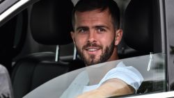 Juventus' Bosnian midfielder Miralem Pjanic arrives in his car to attend training on May 19, 2020 at the club's Continassa training ground in Turin, as the country's lockdown is easing after over two months, aimed at curbing the spread of the COVID-19 infection, caused by the novel coronavirus. (Photo by Marco Bertorello / AFP) (Photo by MARCO BERTORELLO/AFP via Getty Images)