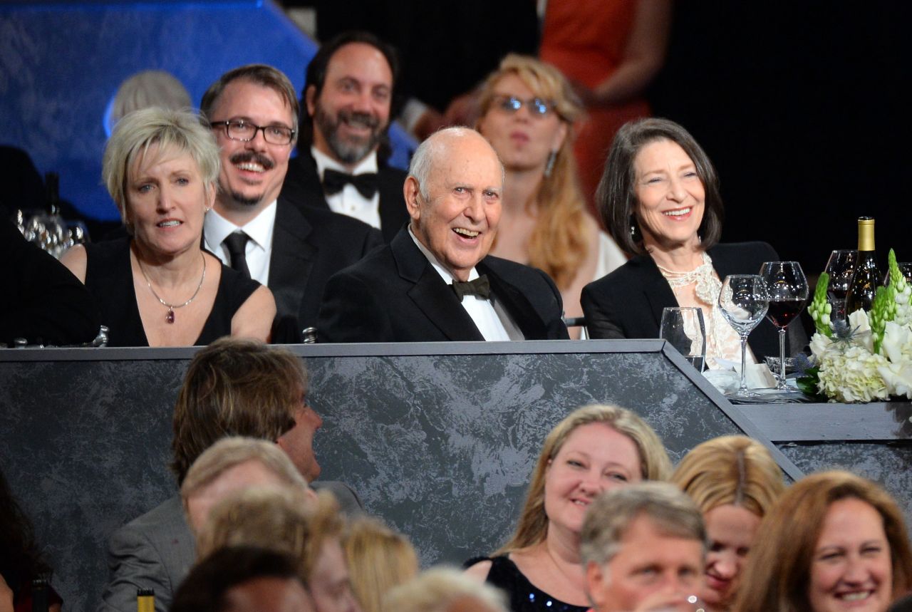 Reiner, center, and his daughter Annie, right, attend a 2013 AFI Life Achievement Award ceremony for Mel Brooks in Hollywood. Reiner's other children are Lucas and Rob' the latter  became an actor and director.