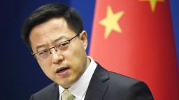 Chinese Foreign Ministry spokesman Zhao Lijian attends a press conference in Beijing on June 29, 2020. (Photo by Kyodo News via Getty Images)