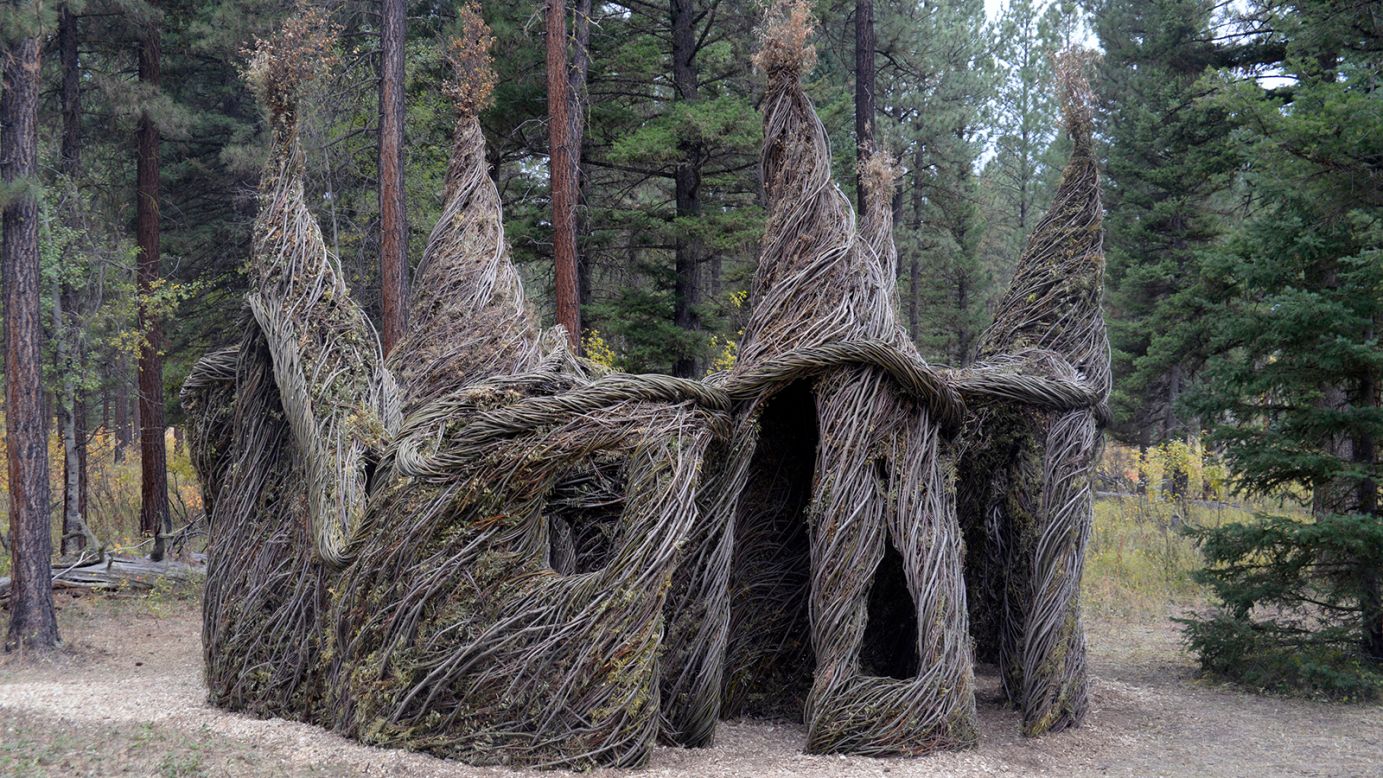 <strong>Blackfoot Pathways: Sculpture in the Wild (BPSW): "</strong>Tree Circus," by Patrick Dougherty, is one of the works providing visitors a window into the region's wild landscape, rich culture and industrial history.