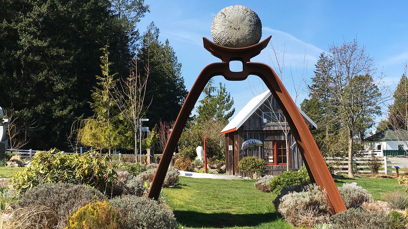 <strong>San Juan Island Sculpture Park:</strong> "Entry" is a stone and iron arch by San Juan Island artist Tom Small. 