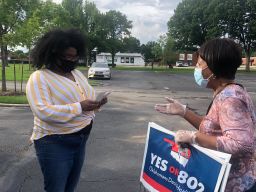 Medicaid expansion supporters meet with voters in Oklahoma.