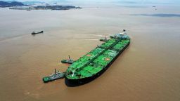 A VLCC MARAN ARIES crude oil carrier from Greece unloads 278174 tons of crude oil on June 7, 2020 in Zhoushan, Zhejiang,China. (Photo by TPG/Getty Images)