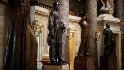 A statue of Joseph Wheeler (3rd R), a cavalry general in the Confederate States Army during the Civil War and member of the House of Representatives, is on display in Statuary Hall inside the U.S. Capitol June 18, 2020 in Washington, DC. 