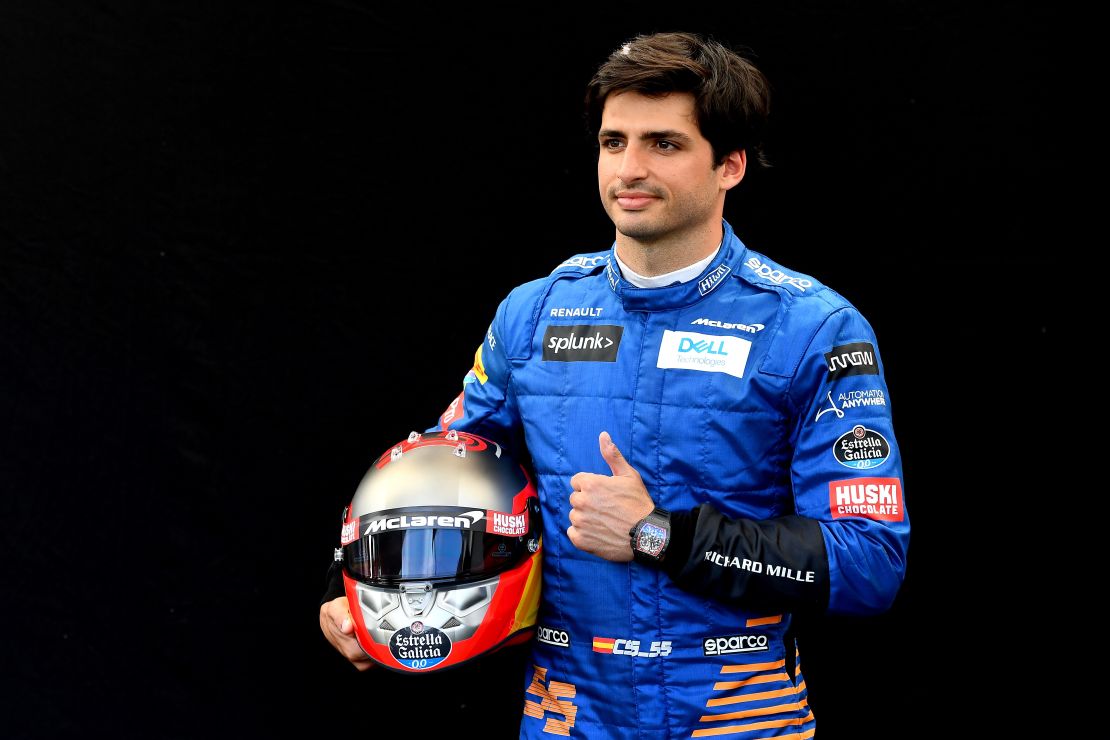 Sainz poses for a photo ahead of the Formula 1 Australian Grand Prix in Melbourne on March 12, 2020. The race was eventually postponed because of the coronavirus pandemic.