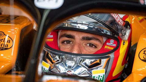 Sainz prepares to drive during first practice at Silverstone.
